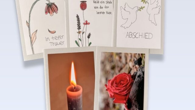 5 Trauerpostkarten mit verschiedenen Motiven
